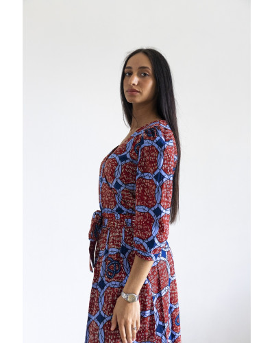 EVE long DRESS, RED OLYMPINK wax print