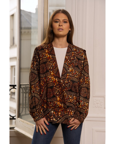 OLINDA oversize jacket, Brown wax print