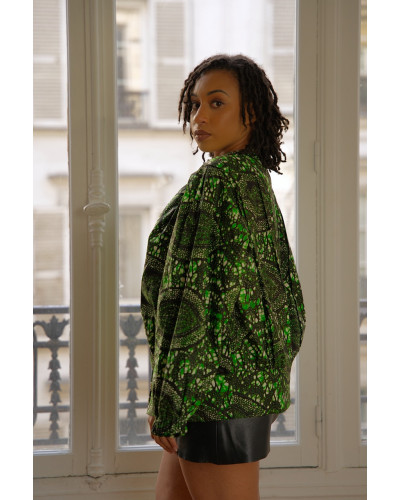 OLINDA oversize jacket, Dark Green wax print