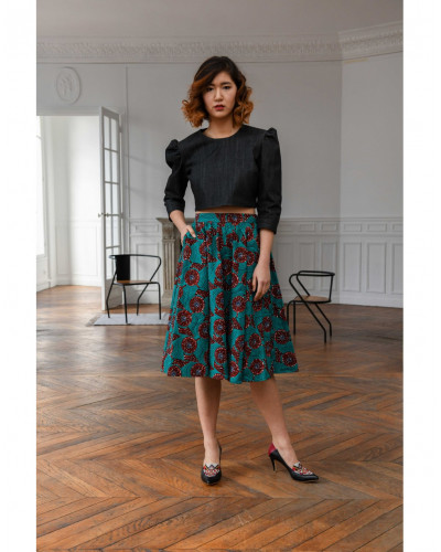 SOPHIE flared SKIRT, Turquoise wax print