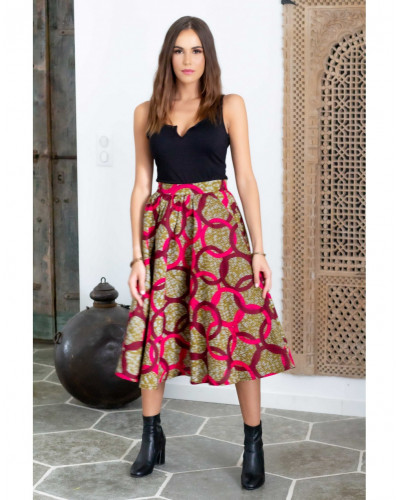 SOPHIE flared SKIRT, Olympink wax print